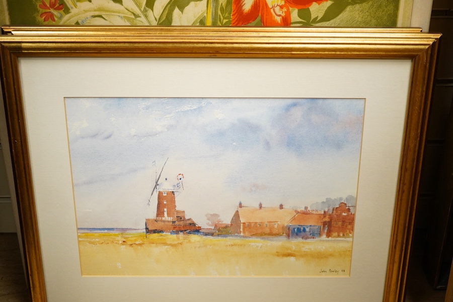 John Powley (Wapping Group, 1929-2018), a collection of six watercolours to include: ‘Mistley, Essex’, ‘Oast Houses, Pembury, Kent’ and ‘The Mill at Holbrook, Suffolk’, each signed and dated '88, 24 x 34cm